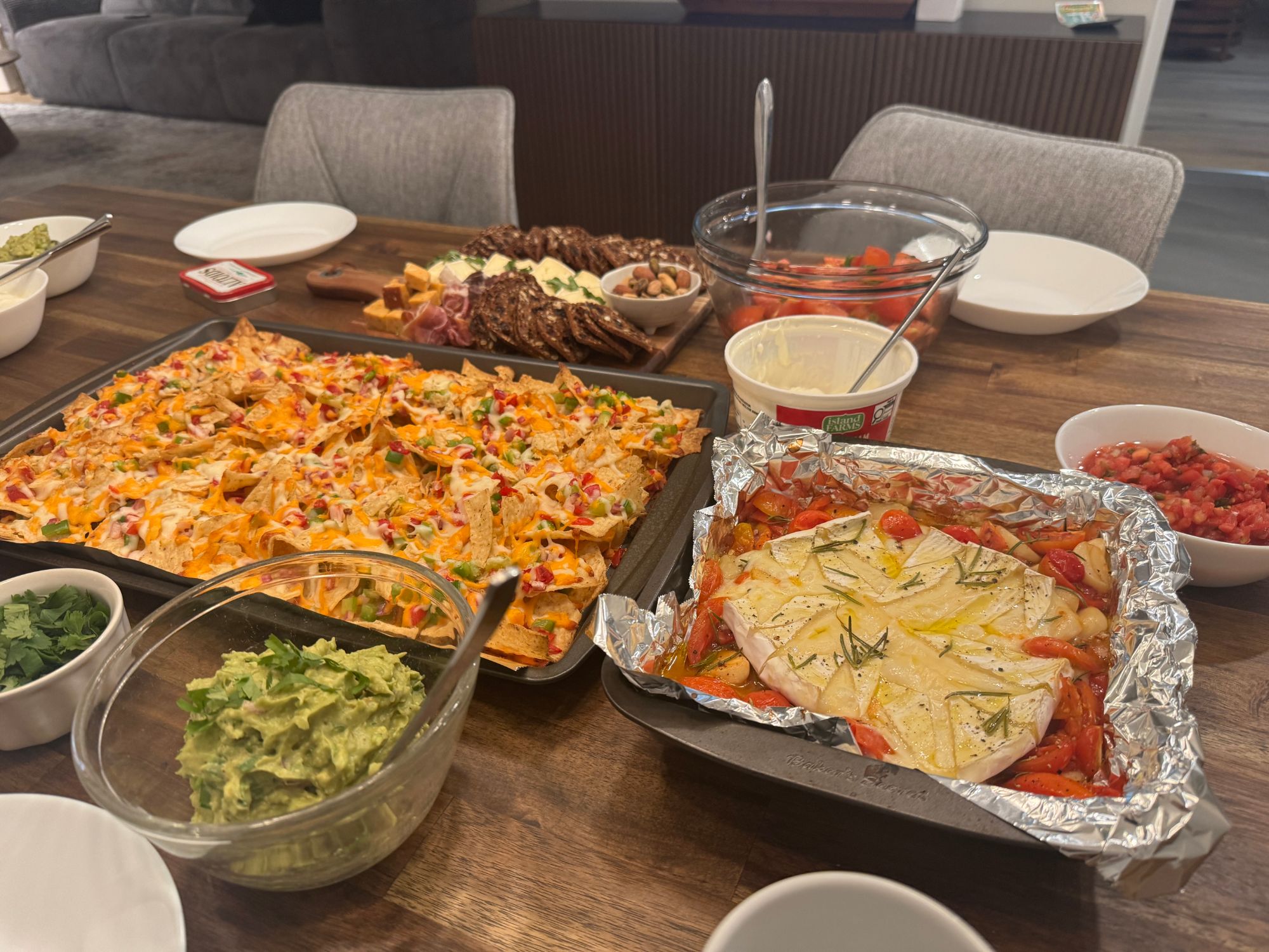 Movie-night nachos, baked brie and guacamole