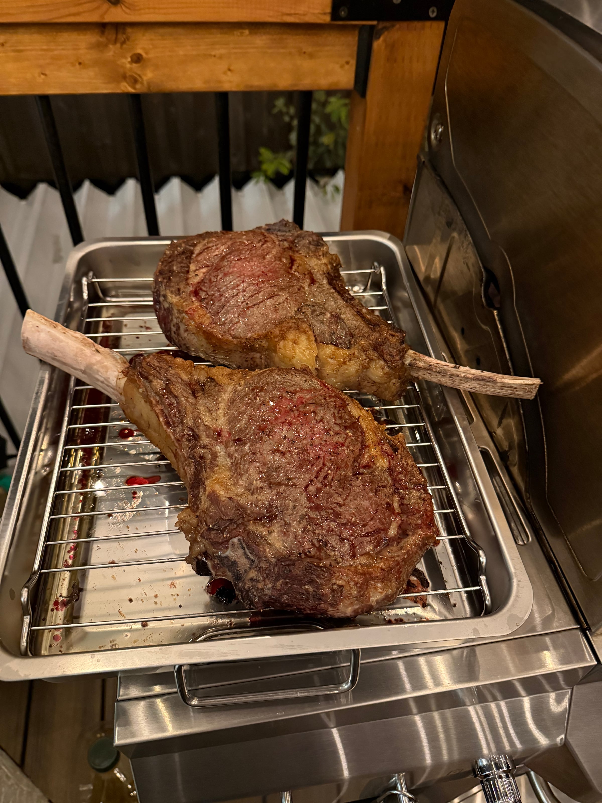 Tomahawk steaks on the deck grill