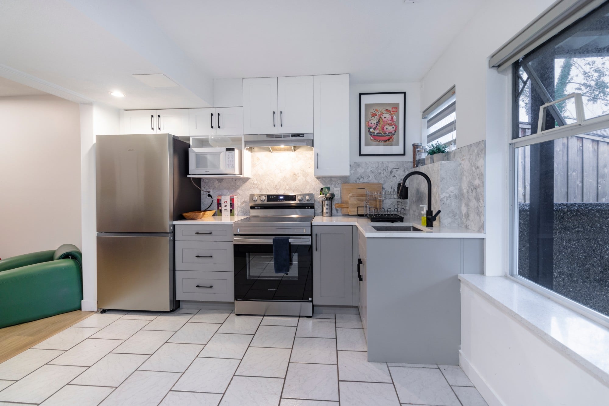 Open living area beside the suite kitchen